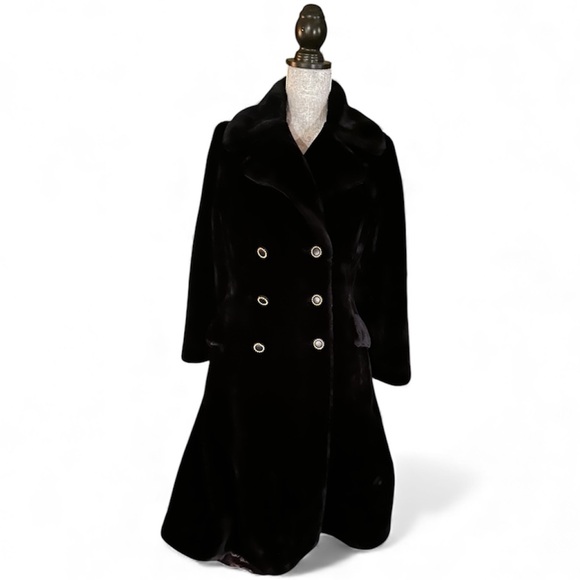 Borgazia Jackets & Blazers - Vintage 60s Borgazia Double Breasted Black Faux Fur Coat w/ Gold Buttons
